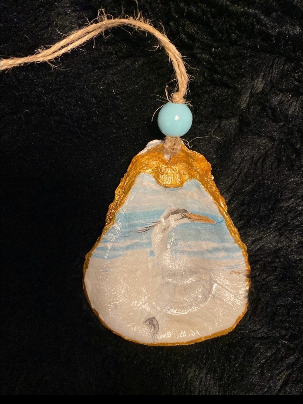 Great heron oyster shell ornament